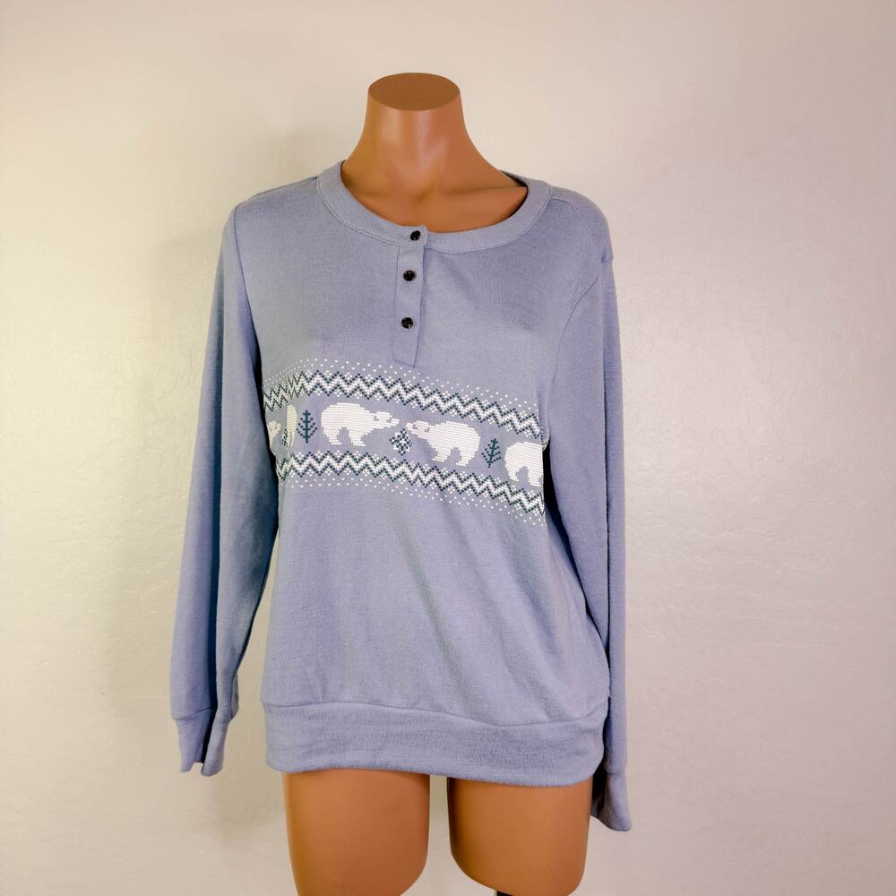 Honeydew Polar Bear Henley Sweater Long Sleeve Pajama Top Light Blue Size S NWT